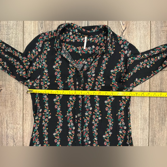 Free People Button Front High Low Shirt Dress Black Floral Mini Long Sleeve (S) - Picture 10 of 10